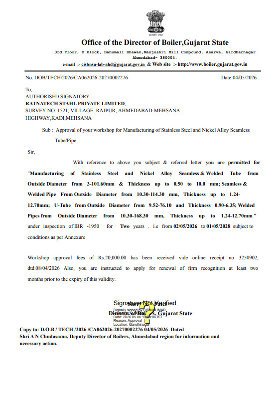 IBR 1950 Boiler Manufacturing Approval certificate